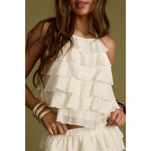 12th Tribe Dayana Ivory Ruffle Halter Top Size LL